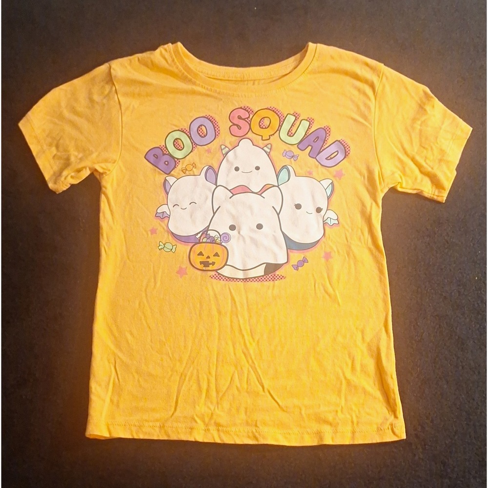 Squishmallows Girls S Yellow Halloween Ghost Graphic Print Crew Neck T-Shirt